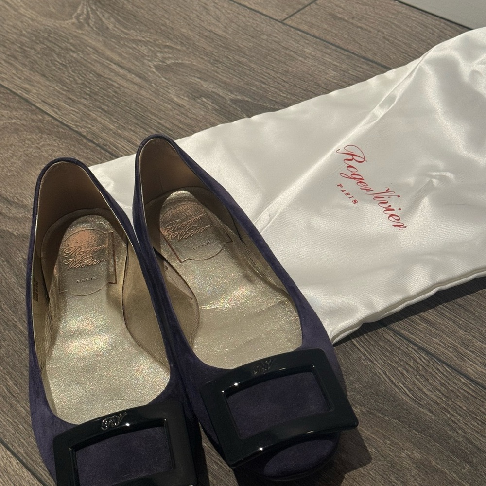 Roger Vivier Dark Purple Flats with Black Buckle